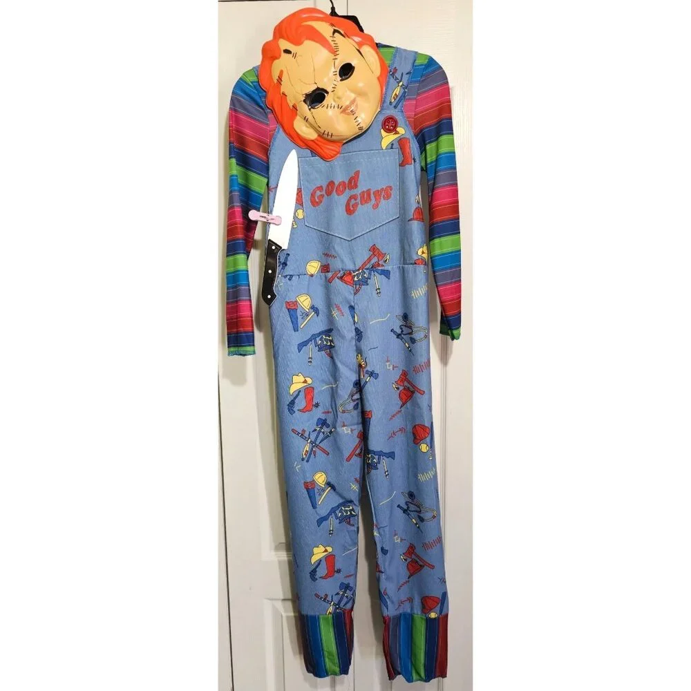 Chucky Kids Costume 10-12 Child's Play Good Guys Jumpsuit Mask Knife Halloween